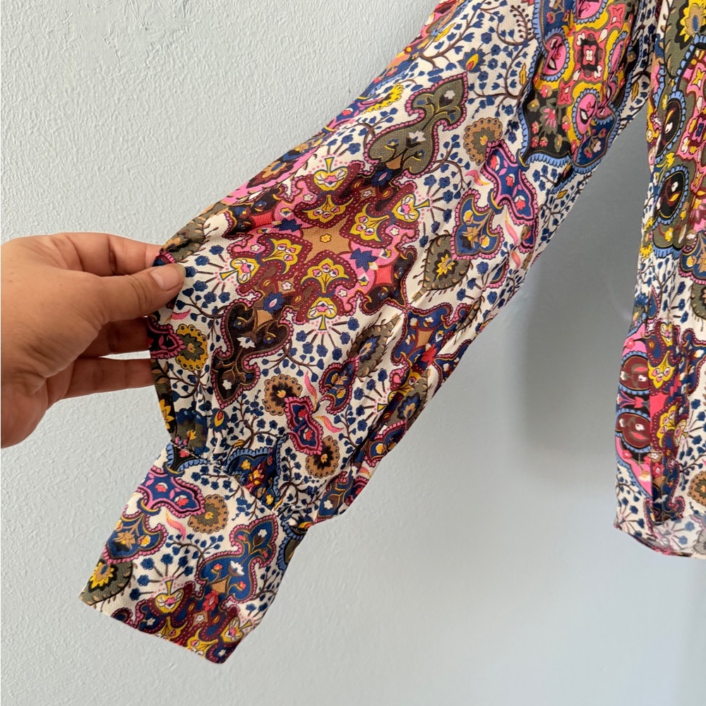 Veronica Beard Multicolor Sura Printed Button-Front Long Sleeve Boho Blouse Sz 6 - Picture 4 of 9
